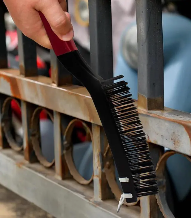 Alt view image 4 of 6 - Hyper Tough Wire Brush with Scraper, Carbon Steel, 3 x 19 Rows