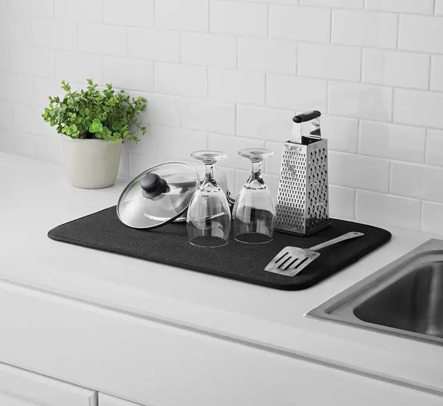 Alt view image 4 of 5 - Mainstays Microfiber Dish Drying Mat, Reversible Quick-Dry Kitchen Countertop Mat, Black