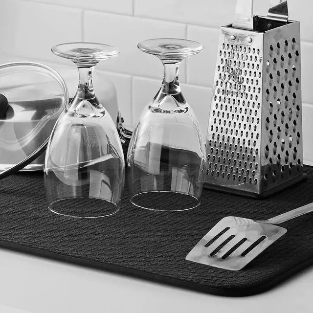 Alt view image 3 of 5 - Mainstays Microfiber Dish Drying Mat, Reversible Quick-Dry Kitchen Countertop Mat, Black