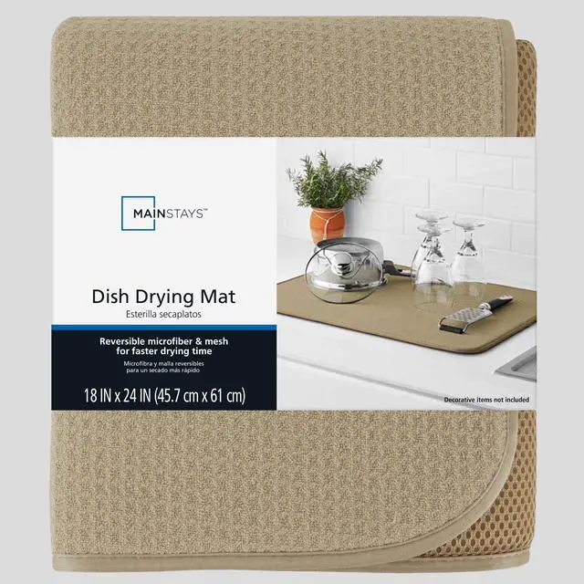 Main image of Mainstays Dish Drying Mat, Absorbent Countertop Drying Mat, 18 in x 24 in, Brown Stone