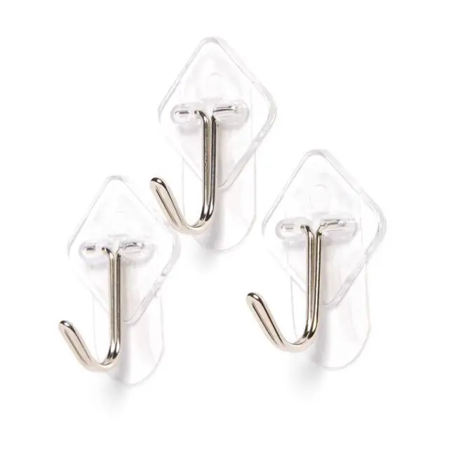 Alt view image 3 of 5 - (2 pack) Hyper Tough Medium Removable Hinged Hooks, Plastic Clear Hooks for Hanging Keys, with 3 Adhesive Strips, 1 lb Capacity, White, 3 Pc