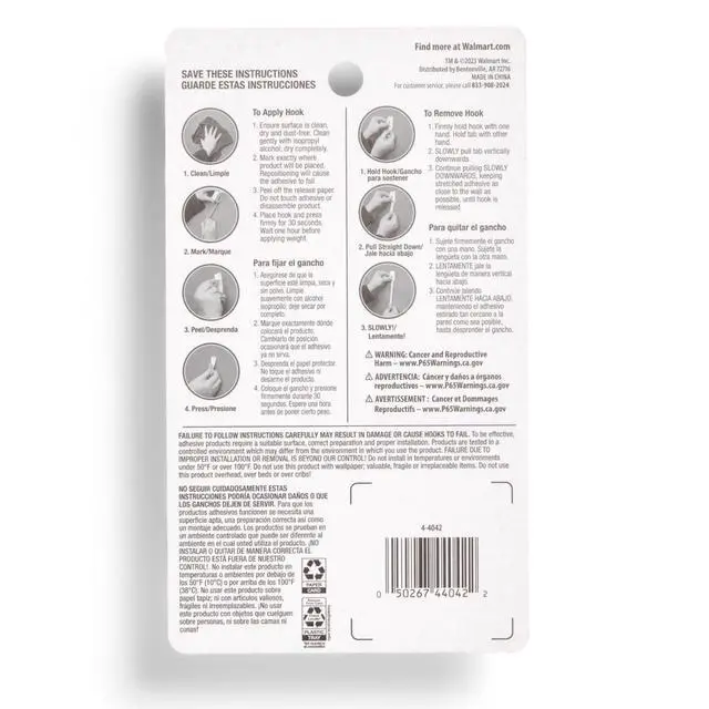 Alt view image 5 of 5 - (2 pack) Hyper Tough Medium Removable Hinged Hooks, Plastic Clear Hooks for Hanging Keys, with 3 Adhesive Strips, 1 lb Capacity, White, 3 Pc