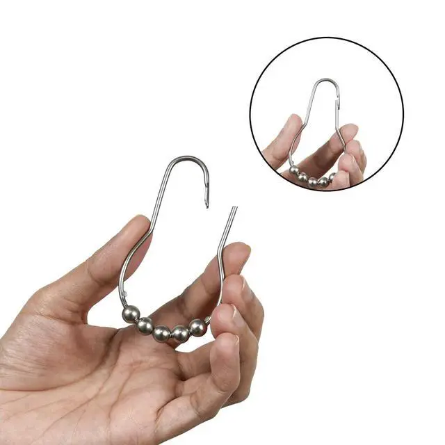 Alt view image 4 of 6 - Mainstays Rollerball Shower Curtain Hooks, 12-Piece Set, Brushed Nickel