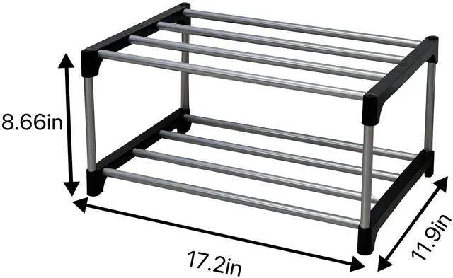 Alt view image 2 of 4 - Mainstays 2-Tier Black and Silver Shoe Rack for Shoe Storage with Iron Poles & Plastic Connectors, Holds up to 4 Pairs