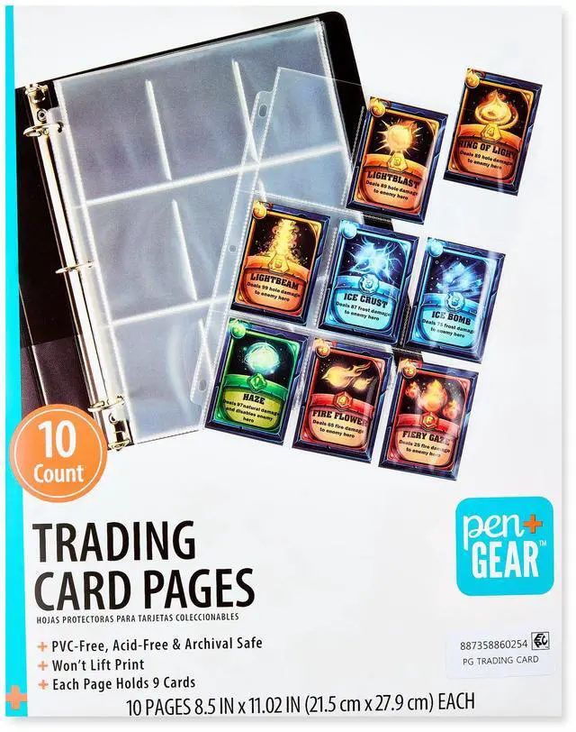 Main image of Pen + Gear 9-Pocket Protective Trading Card Pages, 8.5 in x 11 in, Clear, 10 Count