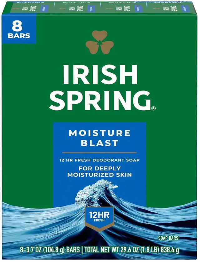 Main image of Irish Spring Moisture Blast Deodorant Bar Soap for Men, 3.7 oz Bar (8 Pack)