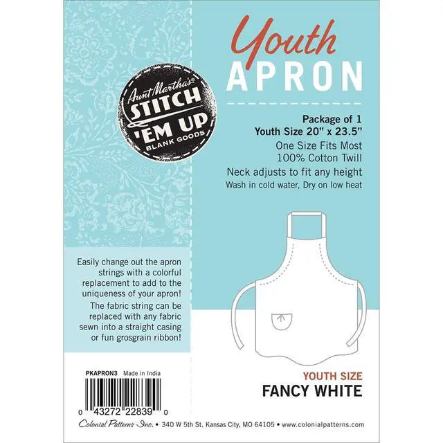 Alt view image 2 of 2 - Aunt Martha's Fancy Cut Youth Child White Apron Size 20"x 24"
