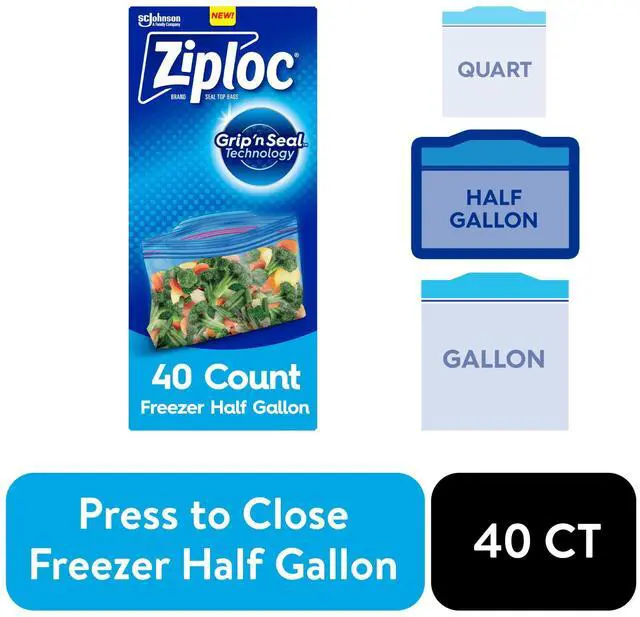Main image of Ziploc® Brand Freezer Half Gallon Food Storage Bags, Grip 'n Seal Technology, Zipper, 40 Count