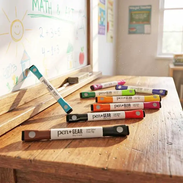 Alt view image 5 of 6 - Pen+Gear 2-in-1 Magnetic Dry Erase Markers, Fine Tip, Assorted Colors, 8 Count