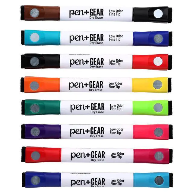 Alt view image 4 of 6 - Pen+Gear 2-in-1 Magnetic Dry Erase Markers, Fine Tip, Assorted Colors, 8 Count
