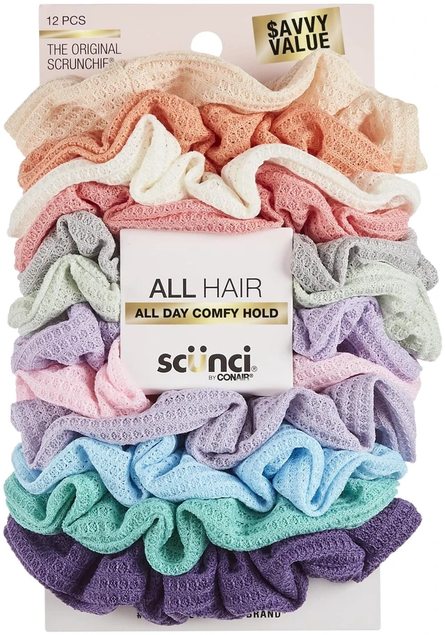 Main image of Scunci The Original Scrunchie Hair Ties, Multicolor, 12 Count Ponytail Holders