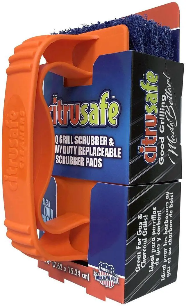 Main image of Citrusafe BBQ Grill Scrubber with Handle and 3 Heavy Duty Blue Nylon Pads