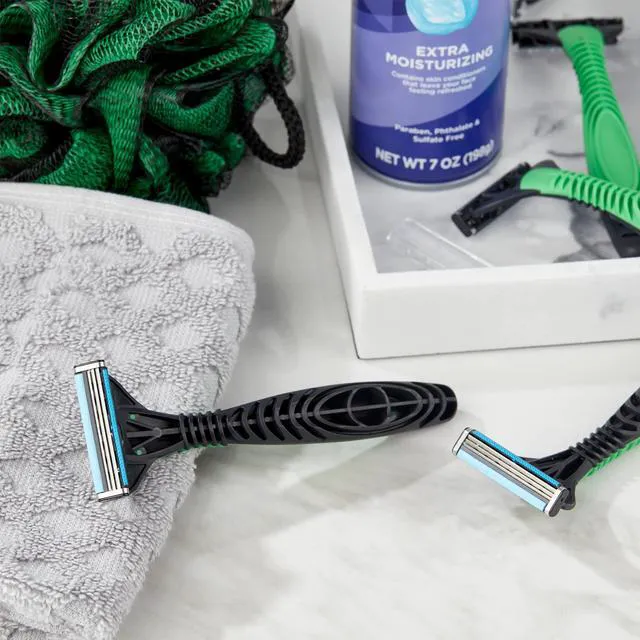Alt view image 4 of 5 - Equate Men's 3-Blade Sensitive Disposable Razors, Green and Black, 8 Count
