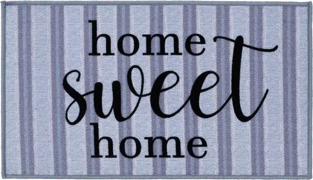 Main image of Mainstays Home Sweet Home Striped Indoor Accent Rug, Blue & Gray, 17 in x 30 in