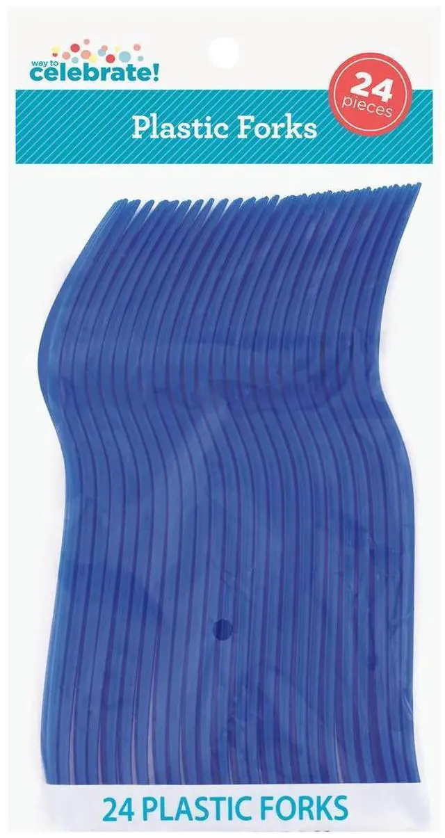 Alt view image 4 of 6 - (6 pack) 24 Count Blue Disposable Plastic Forks by Way To Celebrate