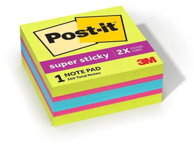 Main image of Post-it Super Sticky Notes Cube, 3 in x 3 in, Bright Colors, 1 Cube