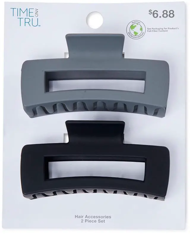 Alt view image 4 of 7 - Time and Tru Women's Hair Claw Clip 2-Pack, Black Grey