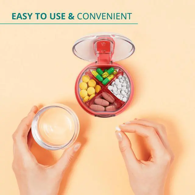 Alt view image 5 of 6 - Sukuos Daily Use Portable Pill Organizer with 4 Compartments, Travel Pill Box & Vitamin Container, 1 pack, 4 Random Colors