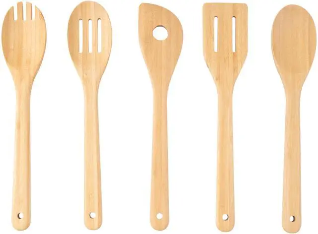 Main image of Mainstays 5pk Bamboo Spoons for Cooking, Kitchen Essential Tools Set
