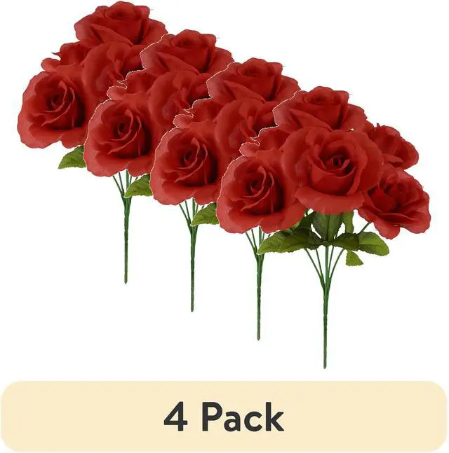 Main image of (4 pack) Mainstays 14 in Artificial Flower Pick, Red Rose, Indoor Use