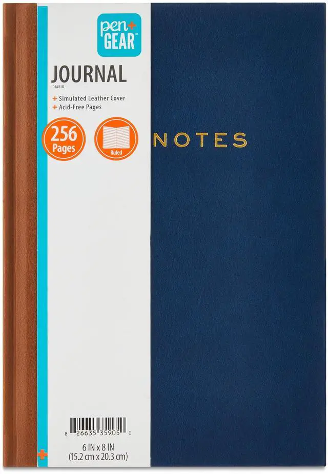 Main image of Pen+Gear Simulated Leather Journal, Navy, 6" x 8", 256 Ruled Pages