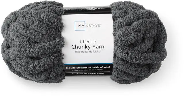 Main image of Mainstays Chunky Chenille Yarn, 31.7 yd, Charcoal Grey, 100% Polyester, Super Bulky