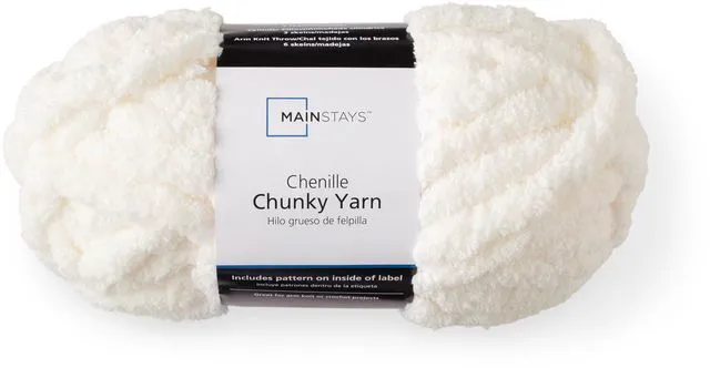 Main image of Mainstays Chunky Chenille Yarn, 31.7 yd, Ivory, 100% Polyester, Super Bulky