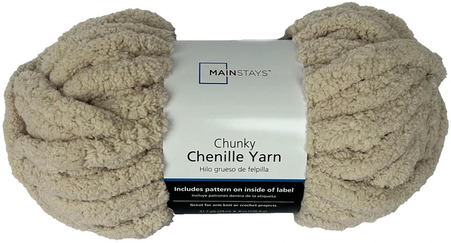 Main image of Mainstays Chunky Chenille Yarn, 31.7 yd, Stone, 100 Polyester, Super Bulky