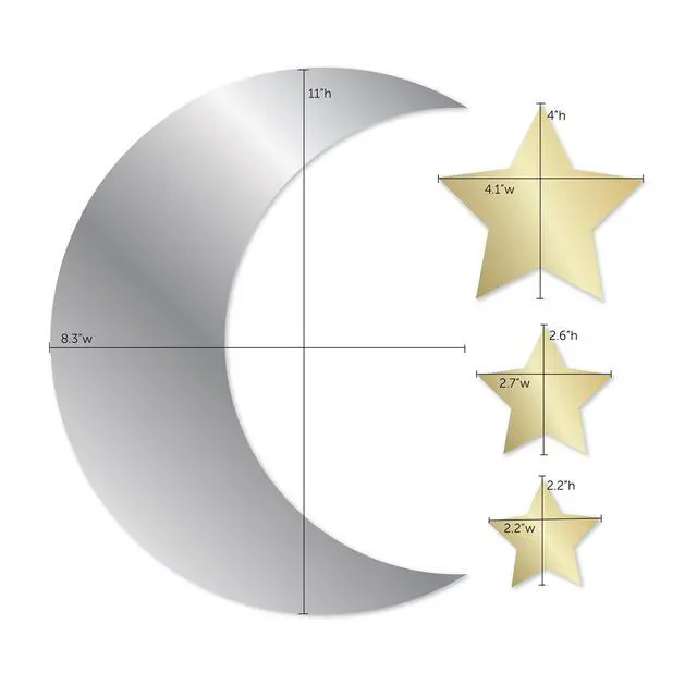 Alt view image 4 of 5 - Blue Moon Studio 4Pc Peel & Stick Self-Adhesive Moon & Stars, Metallic Mirror Wall Decals