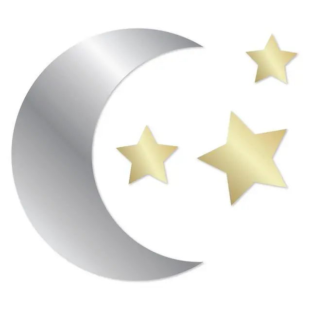 Alt view image 5 of 5 - Blue Moon Studio 4Pc Peel & Stick Self-Adhesive Moon & Stars, Metallic Mirror Wall Decals