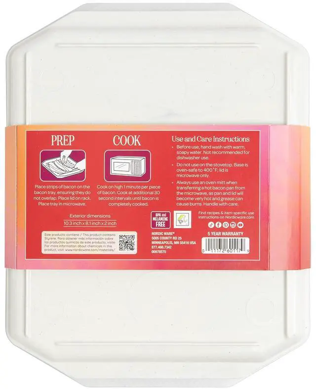 Alt view image 3 of 5 - Nordic Ware Microwave Safe Covered Plastic Bacon Rack with Lid, White, 2 Pieces