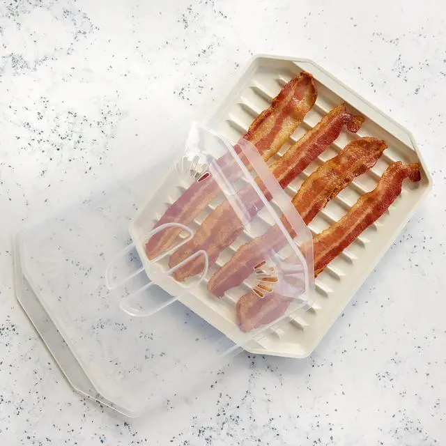 Alt view image 2 of 5 - Nordic Ware Microwave Safe Covered Plastic Bacon Rack with Lid, White, 2 Pieces