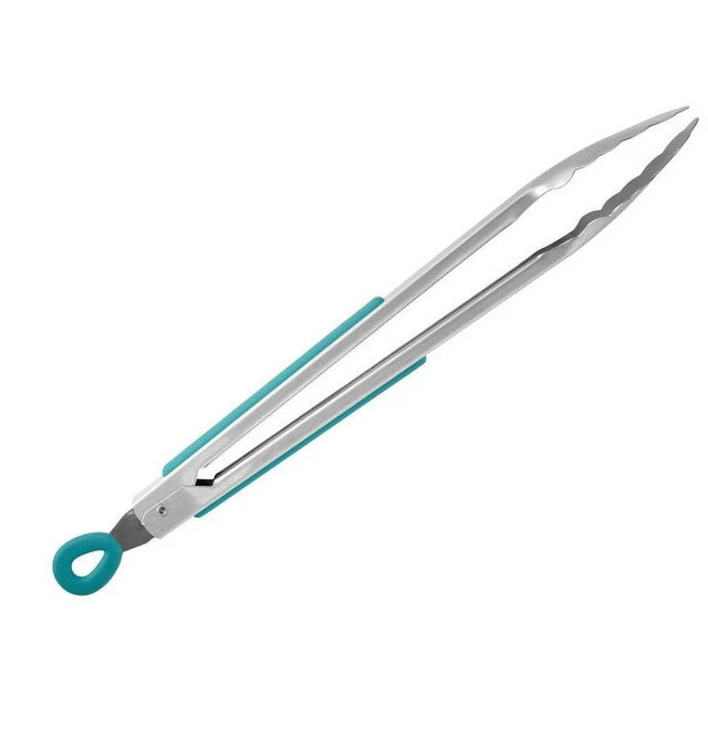 Main image of The Pioneer Woman 12-Inch Silicone and Stainless Steel Locking Tongs, Deep Teal