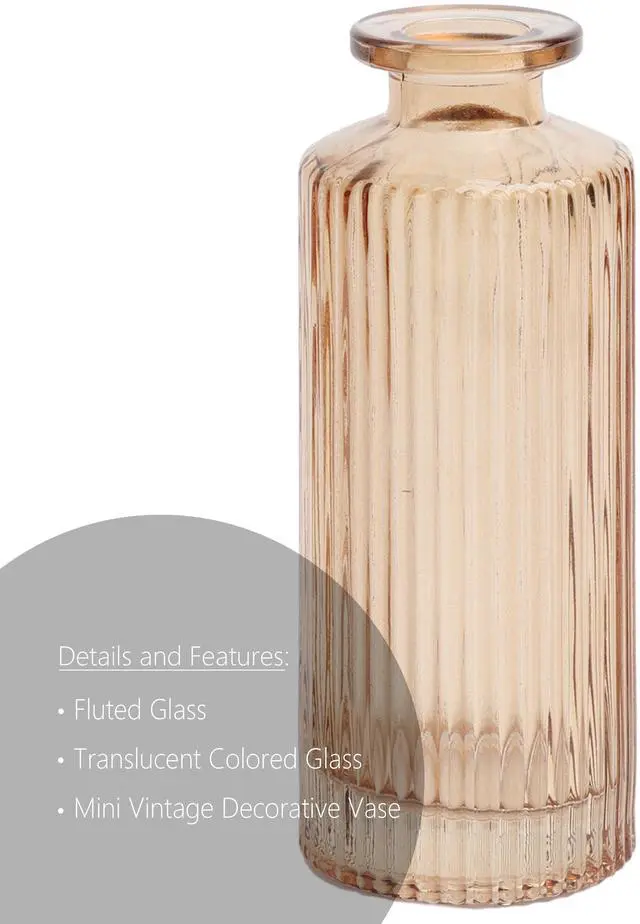 Alt view image 4 of 5 - (2 pack) Mainstays Mini Ribbed Translucent Glass Tabletop Indoor Vase, 5.2", Champagne