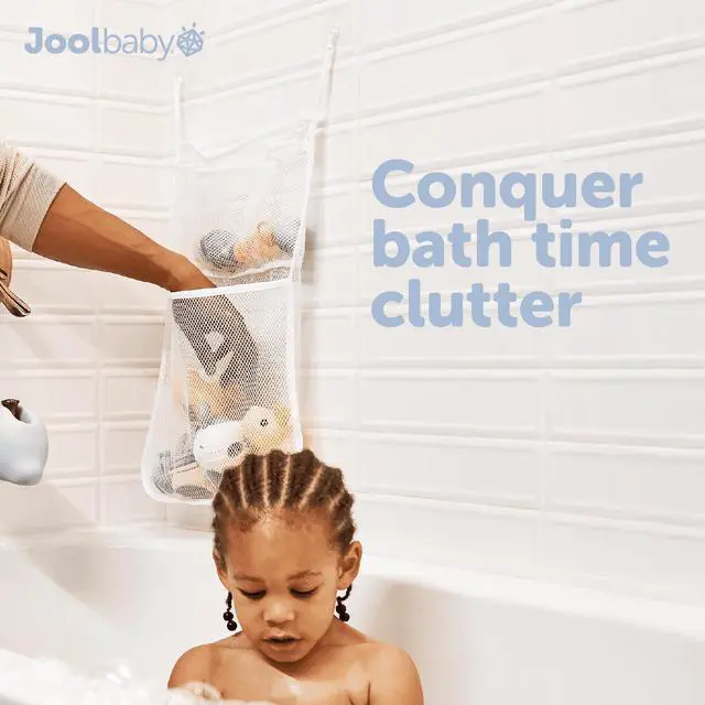 Alt view image 6 of 7 - Jool Baby Tub Time Bath Toy Organizer, Mesh Storage Bag with Suction Cups, White, 14 x 20
