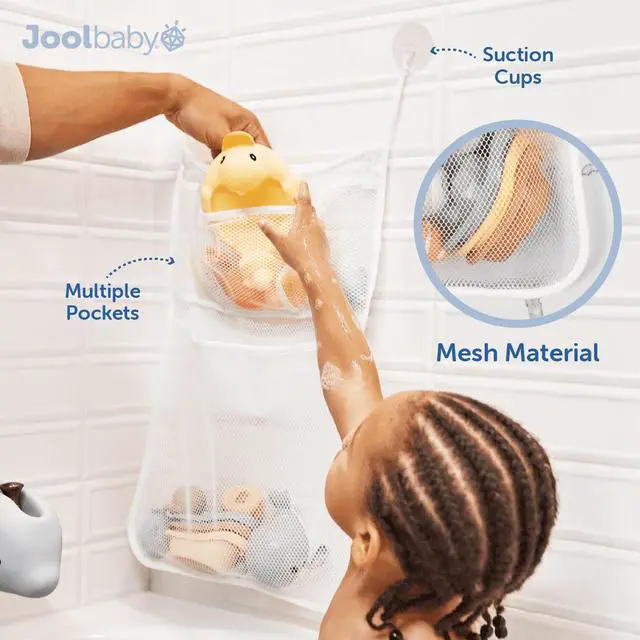 Alt view image 5 of 7 - Jool Baby Tub Time Bath Toy Organizer, Mesh Storage Bag with Suction Cups, White, 14 x 20
