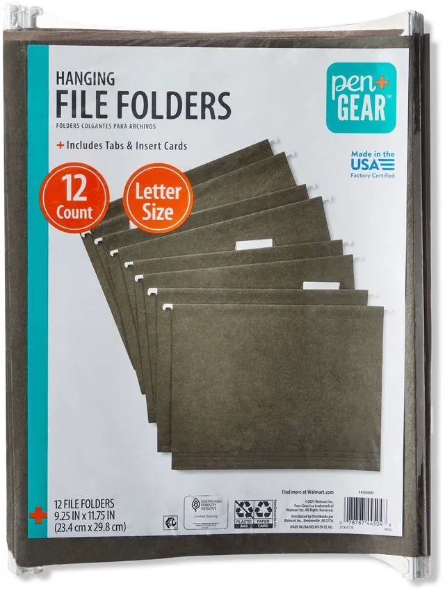 Main image of Pen+Gear Letter Size Hanging File Folders, 12 Count, Green
