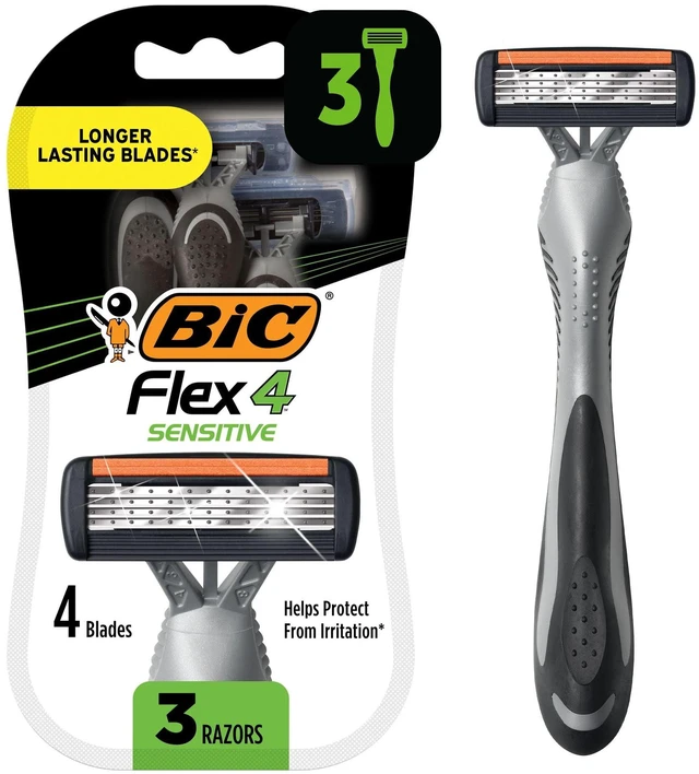 Main image of BIC Flex 4 Men's 4-Blade Disposable Razors, Dorm Room Essentials for Guys, 3-Count
