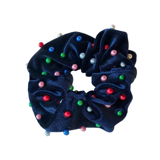 Alt view image 7 of 7 - Packed Party Pops of Fun Navy Jumbo Velvet Hair Scrunchie, Ponytail Holder