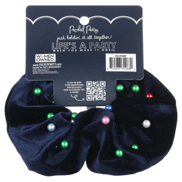 Alt view image 2 of 7 - Packed Party Pops of Fun Navy Jumbo Velvet Hair Scrunchie, Ponytail Holder