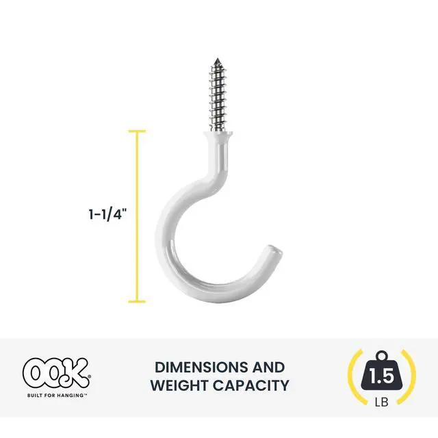 Alt view image 4 of 5 - Ook Cup Hangers, Cup Hook Assortment, Various Sizes and Colors, Steel, Brass / Zinc Finish / White / White Vinyl Finish, 55 pack
