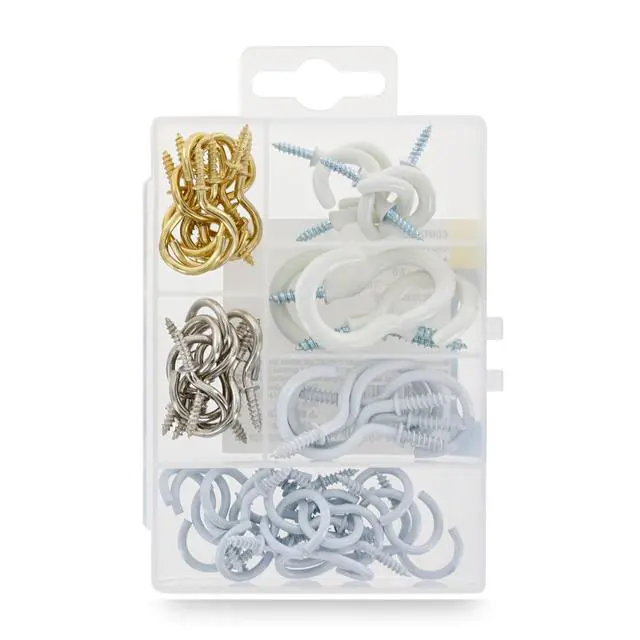 Alt view image 3 of 5 - Ook Cup Hangers, Cup Hook Assortment, Various Sizes and Colors, Steel, Brass / Zinc Finish / White / White Vinyl Finish, 55 pack