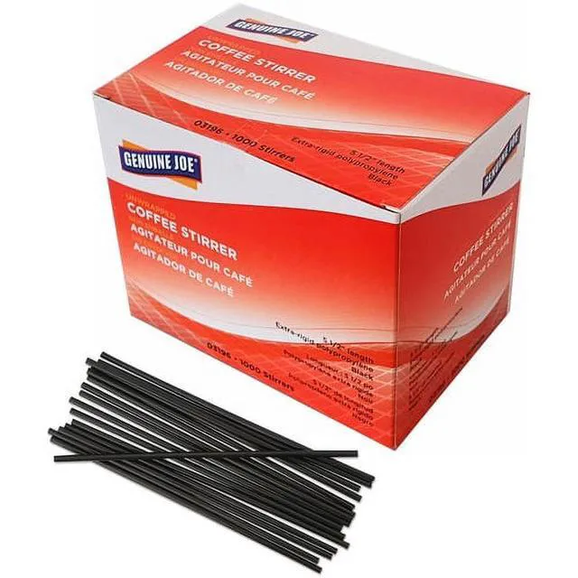 Alt view image 3 of 4 - Genuine Joe GJO03196 5.5 in. Plastic Stirrers Stirrer, Black - Pack of 1000
