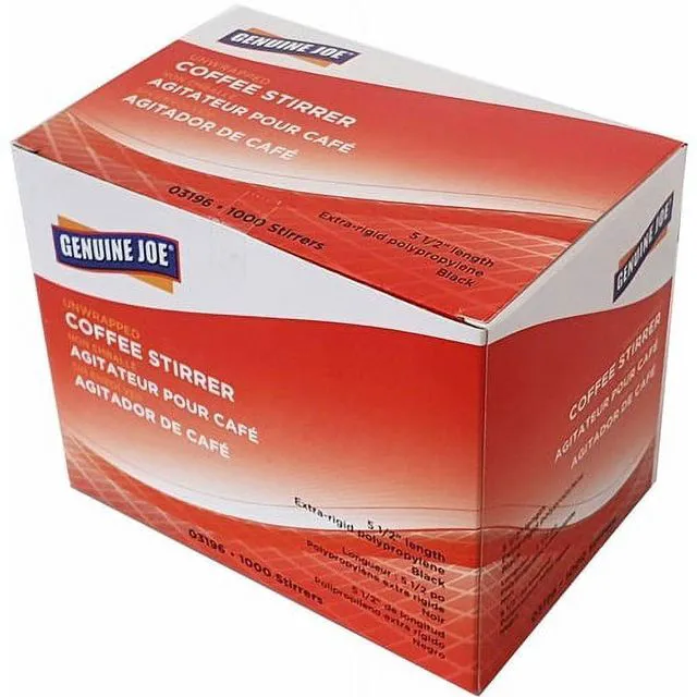 Alt view image 2 of 4 - Genuine Joe GJO03196 5.5 in. Plastic Stirrers Stirrer, Black - Pack of 1000