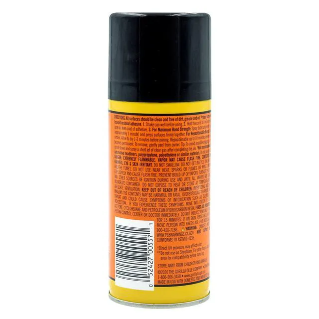Alt view image 5 of 5 - Gorilla Heavy Duty, Clear Spray Adhesive, 4 Ounce Can