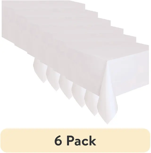 Main image of (6 pack) 1 Count 54 IN x 108IN White Rectangular Plastic Table Covers by Way To Celebrate