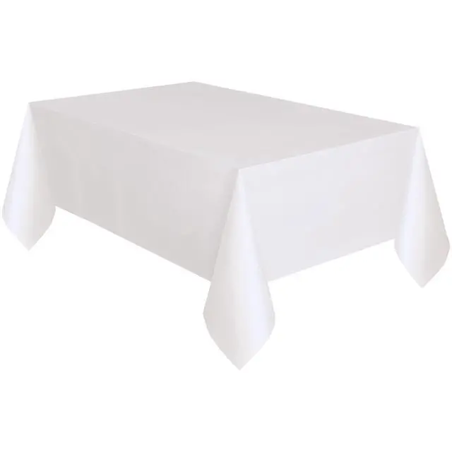 Alt view image 2 of 7 - (6 pack) 1 Count 54 IN x 108IN White Rectangular Plastic Table Covers by Way To Celebrate