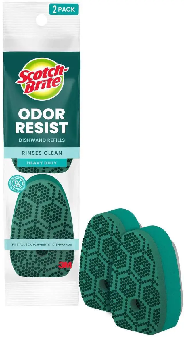 Main image of Scotch-Brite Odor Resist Heavy Duty Soap Control Dishwand Refill Heads, Rinses Clean, 2 Pack