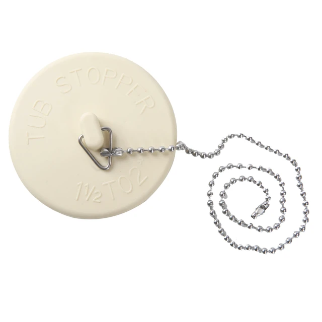 Alt view image 3 of 6 - Mainstays Rubber Tub Stopper with Stainless Steel Beaded Chain White Fits 1.5" - 2" Drains
