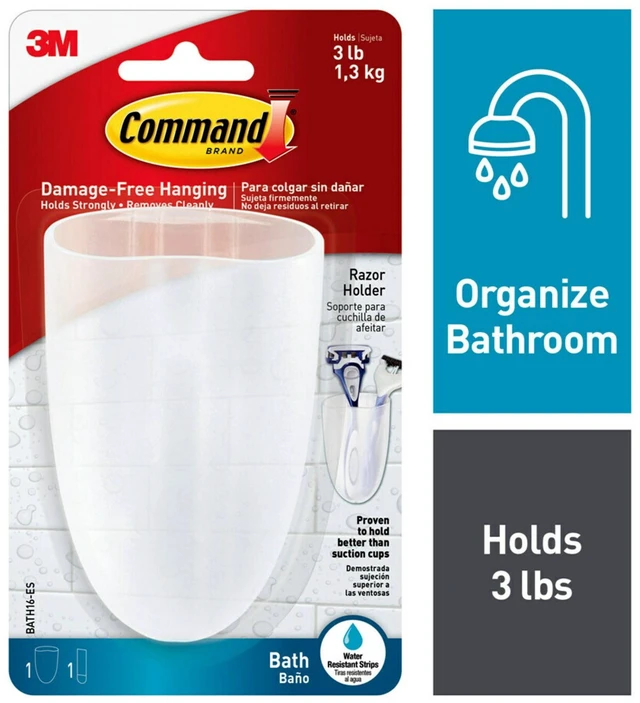 Main image of Command Razor Holder, Frosted, Medium, 1 Holder, 1 Medium Strip, Bathroom Organization